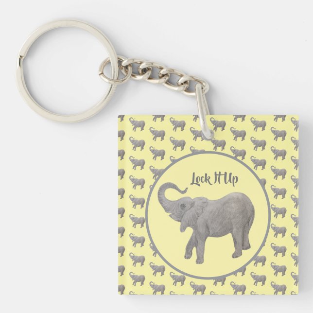 Llavero Cuadrado Amarillo de Elefante Bebé (Frente)