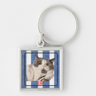Llavero Cuadrado Azul Rojo Blanco Rayas Náuticas Mascota M