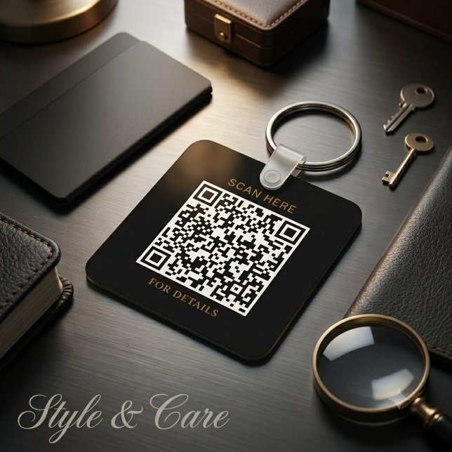 Llavero cuadrado de aluminio con logo negro y códi (Black Logo Aluminum Square Keychain with QR Code)