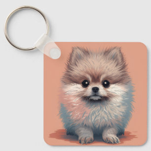 Llavero cuadrado de cachorro Pomerania adorable