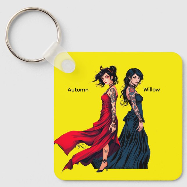 Llavero Cuadrado de Chicas Personalizadas con Tatu (Anverso)