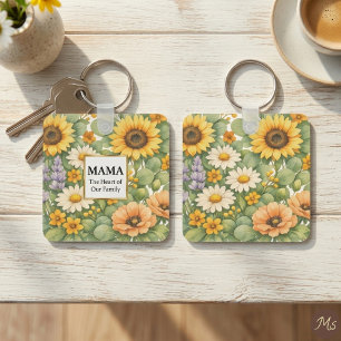 Llavero cuadrado de girasol y lavanda MAMA con mar