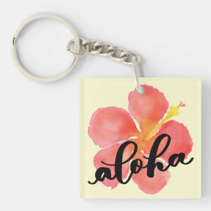 Llavero cuadrado de Hibisco Rojo Aloha Mini