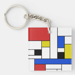 Llavero Cuadrado de Líneas Mondrian (doble cara)