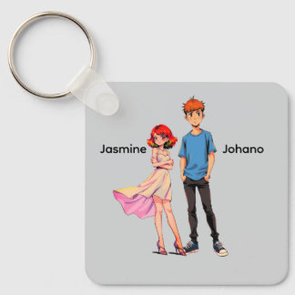 Llavero Cuadrado de Pareja de Anime Personalizado