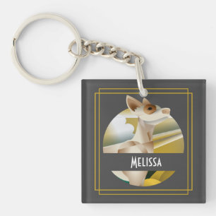 Llavero Cuadrado de perro de podenco vintage personalizado