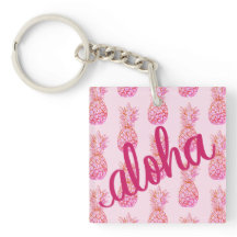 Llavero cuadrado de piña rosa Aloha Mini