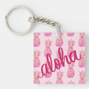 Llavero cuadrado de piña rosa Aloha Mini