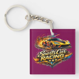 Llavero cuadrado gráfico de fuego de carreras de a
