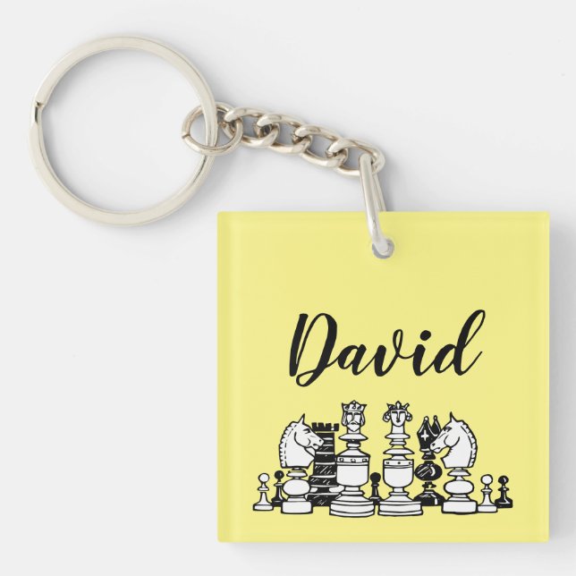 Llavero cuadrado personalizado con tema de ajedrez (Frente)