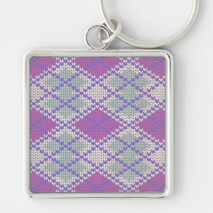 LLAVERO CUADRADO PREMIUM DE PUNTO ARGYLE LILAC