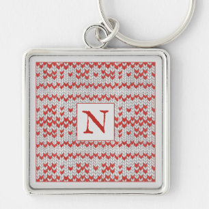 LLAVERO CUADRADO Premium NORDIC KNIT ROJO + Inicia