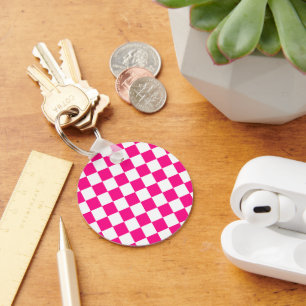 Llavero Cuadrados controlados retro geométrico blanco rosa