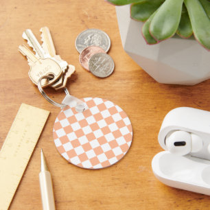 Llavero Cuadrados de cuadros y retro geométrico blanco
