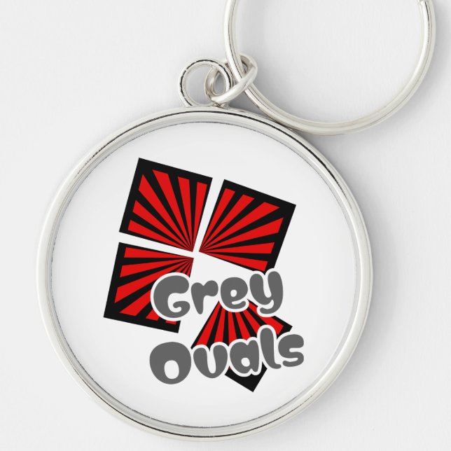 Llavero Cuadrados rojos con vigas y óvalos grises Texto (Frente)