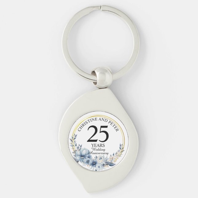 Llavero Cualquier Boda elegante aniversario floral azul (Anverso)