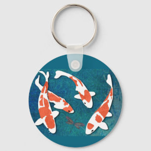Llavero Cuarteto de Kohaku anaranjado y blanco Koi