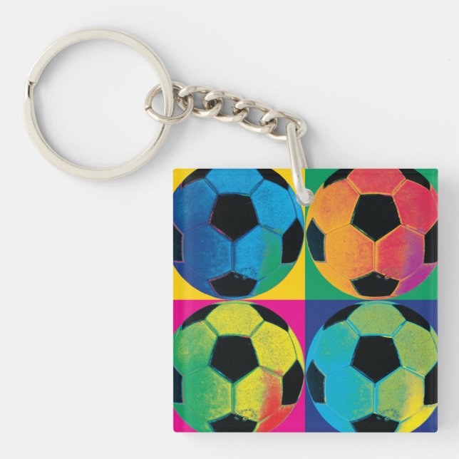 Llavero Cuatro balones de fútbol en diversos colores (Frente)