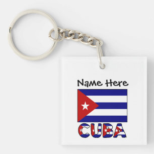 Llavero Cuba y Bandera Cubana Azul Oscuro Personalizado 