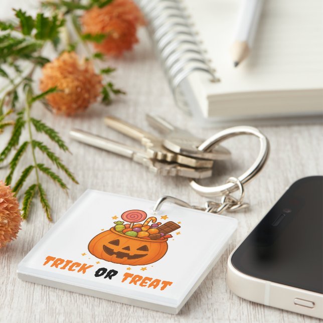 Llavero Cubo de calabaza lleno de dulces - Halloween (Frente Derecha)