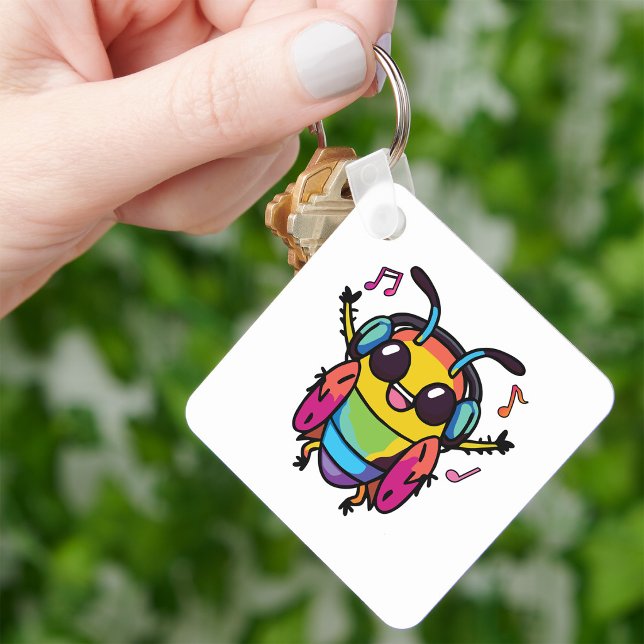 Llavero Cucaracha feliz con auriculares escuchando música (Happy cockroach with headphones listening to music. keychain)