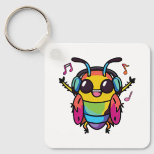 Llavero Cucaracha feliz con auriculares escuchando música