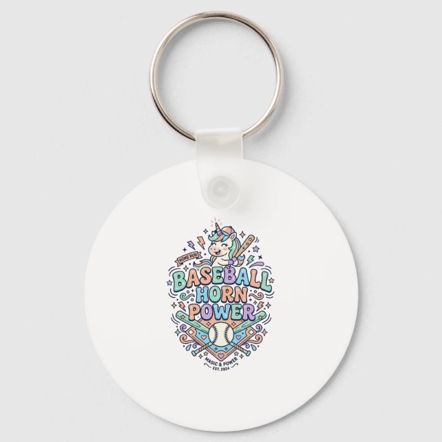 Llavero Cuerno de béisbol de unicornio Poder Kawaii Diseño (Anverso)