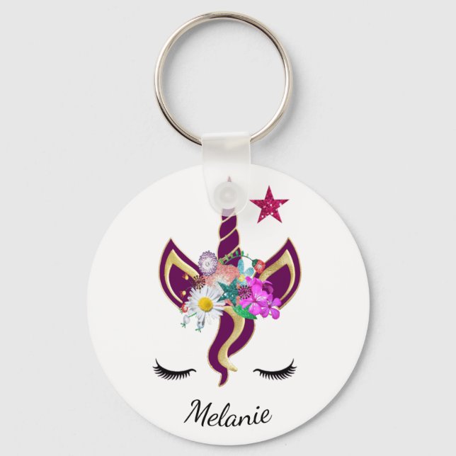 Llavero Cuerno de unicornio morado personalizado (Anverso)