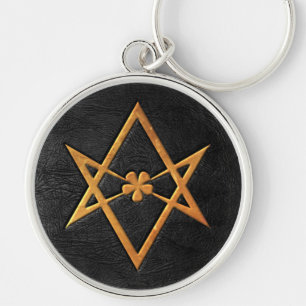 Llavero Cuero Unicursal de oro del negro del Hexagram de