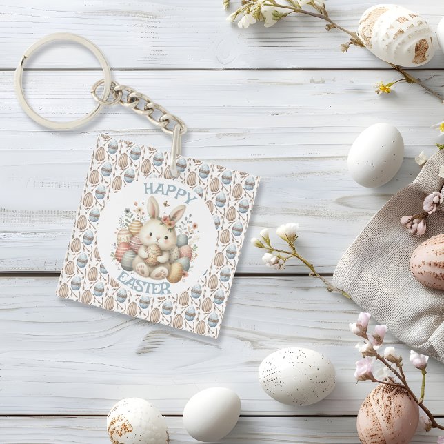 Llavero Cuidada acuarela Bunny Easter (Cute watercolor Bunny Easter Key Ring)