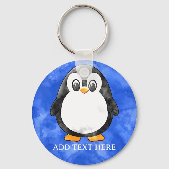 Llavero Cuidada acuarela pingüino azul (Anverso)