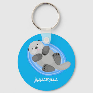 Llavero Cuidada y feliz nutria azul personalizado ilustrac