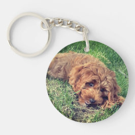 Llavero Cuidado Doodle Dorado con texto