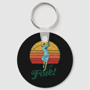 Llavero ¡Cuidado! Golfista Femenina Vintage Retro Mujer Go