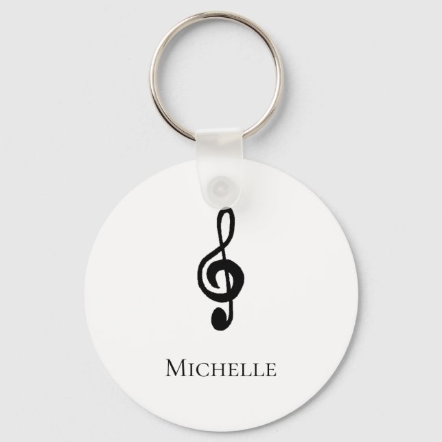 Llavero Cuidado Treble Clef Musical Blanco Negro (Anverso)
