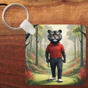 Llavero "¡Cuidado! Un tigre negro jugando golf en el bosqu