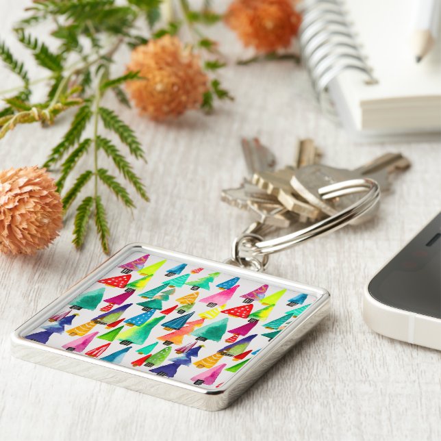 Llavero Cuidados acuarelas árboles de Navidad (Lado)