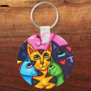 Llavero Cuidados gatos coloridos arte caprichoso pintura o