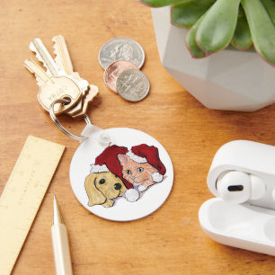 Llavero Cuidados Navidades Labrador Puppy y Naranja Tabby