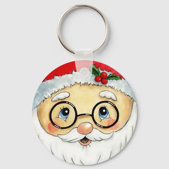 Llavero Cuidados Navidades vacaciones acuarela Santa Face (Anverso)