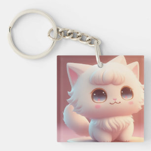 Llavero Cuidados Ojos Grandes Fluffy Gato Blanco