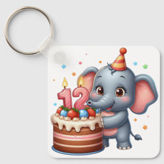 Llavero Cumpleaños 12 de elefante lindo