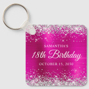 Llavero Cumpleaños 18 Brillante Glitter Rosa Plateado