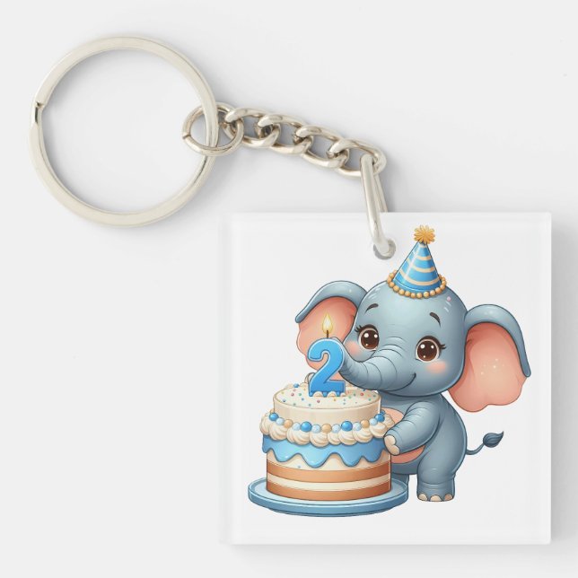 Llavero Cumpleaños 2 de elefante lindo (Frente)