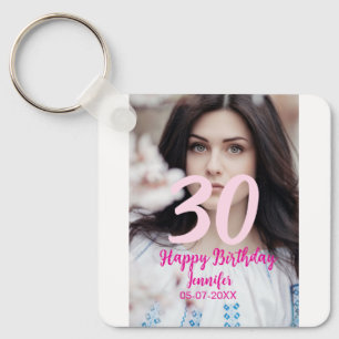 Llavero cumpleaños 30 agregar nombre fecha año foto blanca