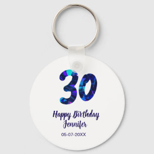 Llavero cumpleaños 30 añadiendo nombre fecha año azul dest