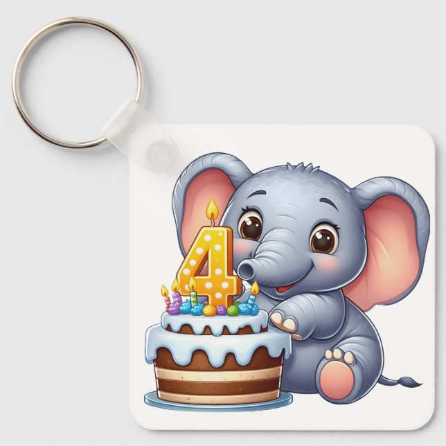 Llavero Cumpleaños 4 de elefante lindo (Anverso)
