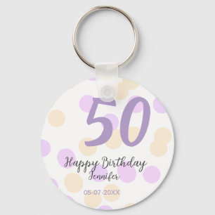 Llavero cumpleaños 50 agregar nombre fecha purpura naranja