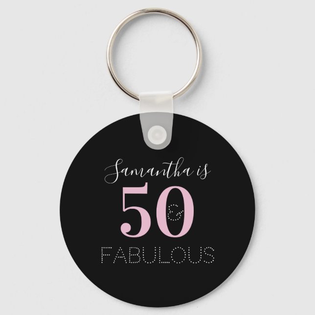 Llavero Cumpleaños 50 Personalizado Rosa Negro (Anverso)