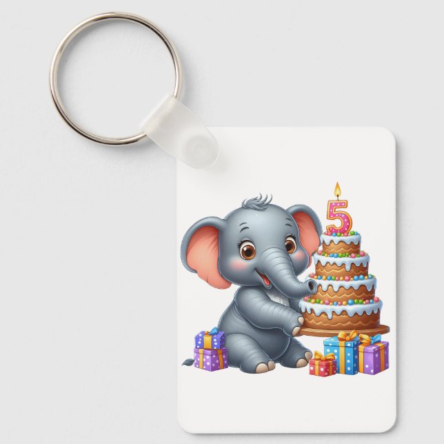 Llavero Cumpleaños 5 de elefante lindo (Anverso)